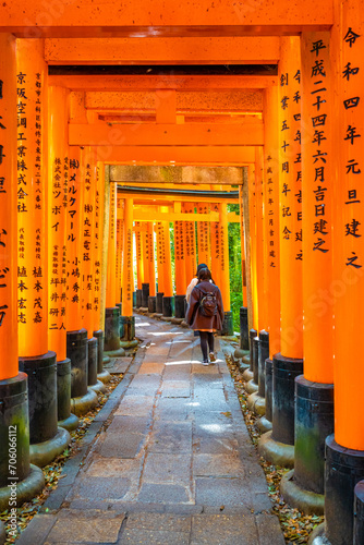 Torii corridor at the Fushimi Inari Taisha shrine in Kyoto, Japan.