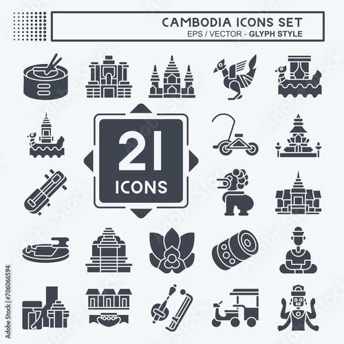 Icon Set Cambodia. related to Holiday symbol. glyph style. simple design editable. simple illustration