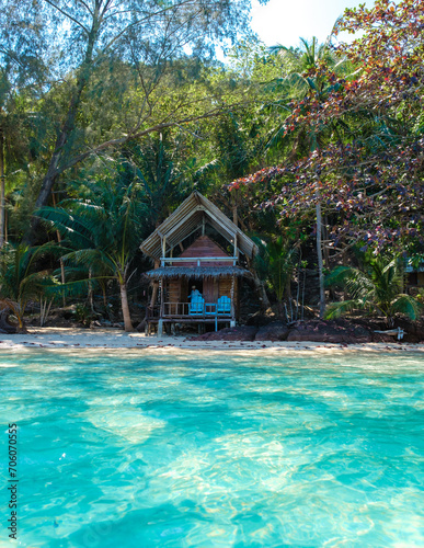 Koh Wai Island Trat Thailand near Koh Chang with a wooden bamboo hut bungalow on the beach