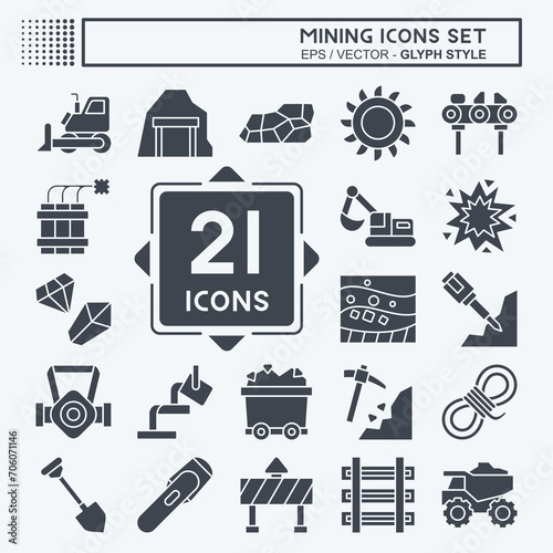 Icon Set Mining. related to Industry symbol. glyph style. simple design editable. simple illustration photo