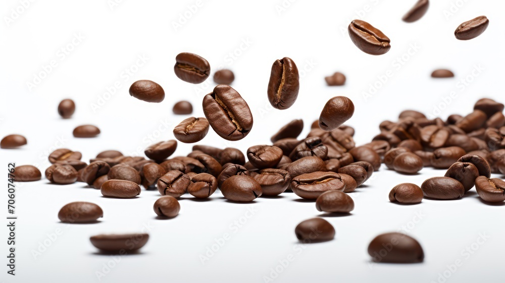 Obraz premium A Close-up view of coffee beans on a white isolated transparent background.