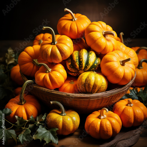 Basket of vibrant pumpkins