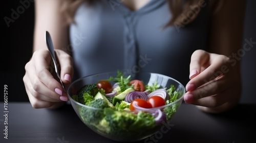 woman eating healthy salad , Healthy lifestyle, diet concept