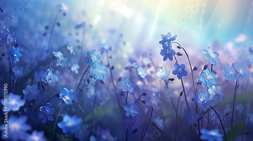 Delicate forget-me-nots in shades of blue  set against a dreamy lavender backdrop.