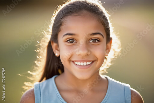 Latin American student, happy at school. Smiling for the camera. AI generated image.
