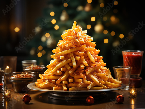 Delicious Illustration about Christmas tree with french fries
