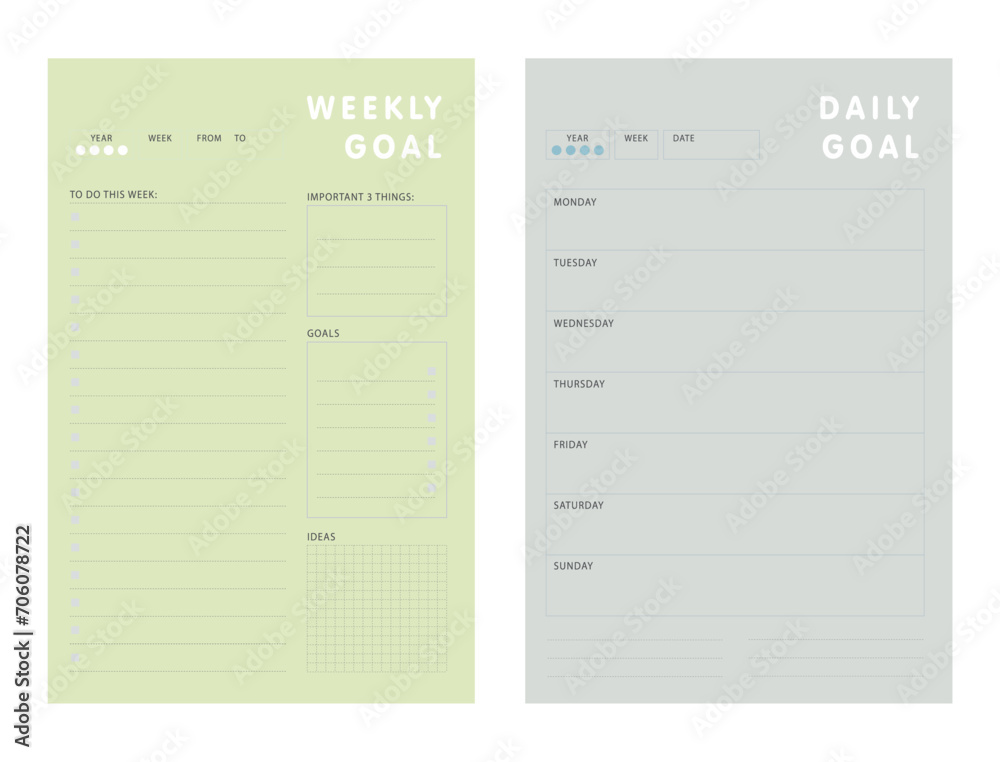 Weekly Goal and Daily goal planner. Vector illustration Weekly Goal and Daily goal planner. Vector illustration