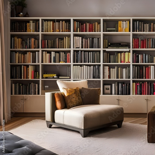 A cozy reading nook with a comfortable armchair, bookshelves, and soft lighting4 © ja
