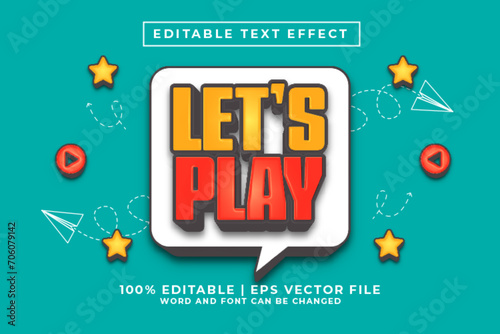 Lets Play 3d Editable Text Effect Cartoon Comic Style Premium Vector