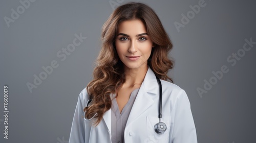 A Portrait of a beautiful happy young doctor on a white isolated transparent background.