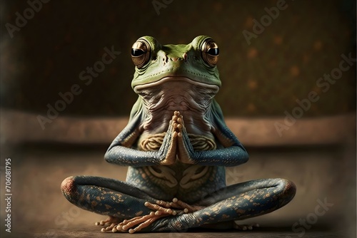 frog doing yoga pose, mindfullness concept, © eurasiansparrow