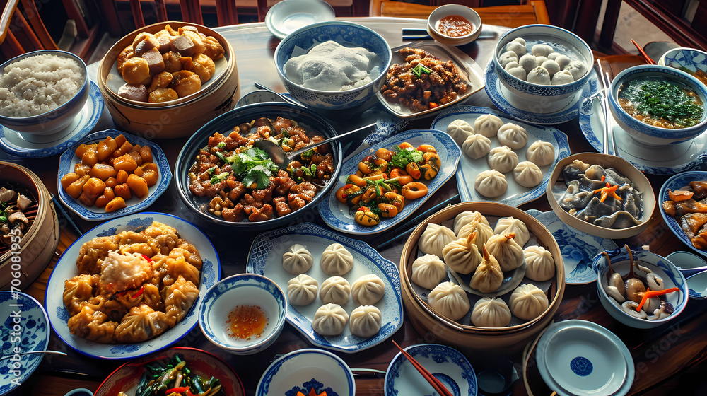 table full of mouth-watering Chinese specialties
