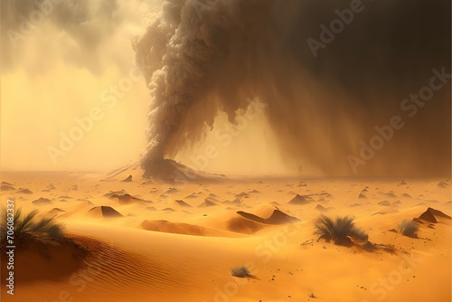 dramatic sand storm in desert, Hyperrealism