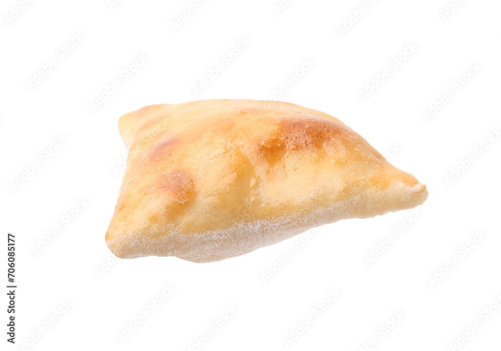 One delicious samosa isolated on white. Homemade pastry