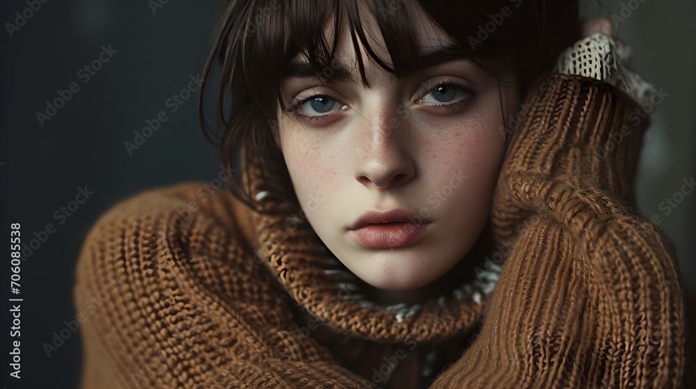 Female Fashion Model In Melancholic Background. (Generative AI). Female Fashion Model In Melancholic Background. (Generative AI).