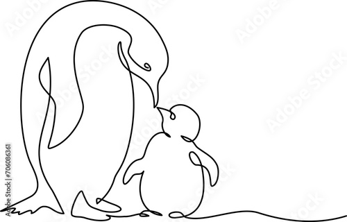 Cute penguin with chick. Mother and baby. Mother day concept.