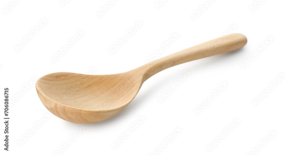 One empty wooden spoon isolated on white One empty wooden spoon isolated on white