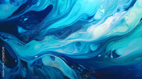 Luminescent waves of indigo and teal liquid colliding and intertwining, forming a captivating 3D abstract masterpiece with vivid splashes in HD clarity.