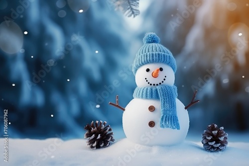 Charming Handmade Snowman Dressed in a Hat and Scarf Enjoying a Snowy Winter Day