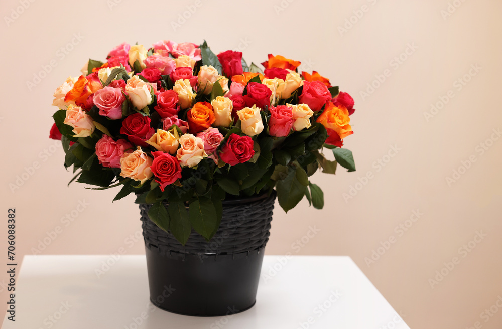 custom made wallpaper toronto digitalBouquet of beautiful roses on table indoors. Space for text