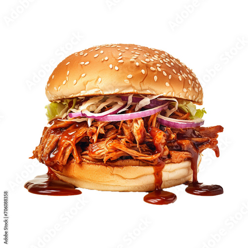 BBQ pulled pork burger on transparent background