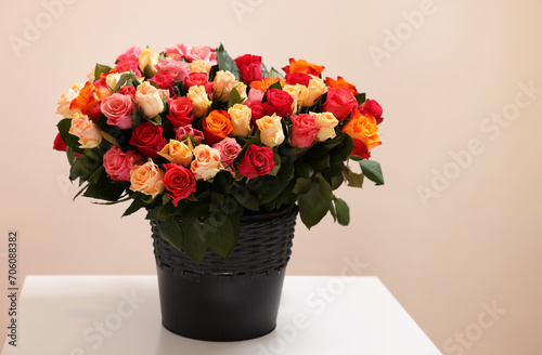 Wallpaper Mural Bouquet of beautiful roses on table indoors. Space for text Torontodigital.ca