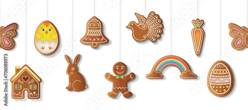easter seamless border with gingerbread cookies