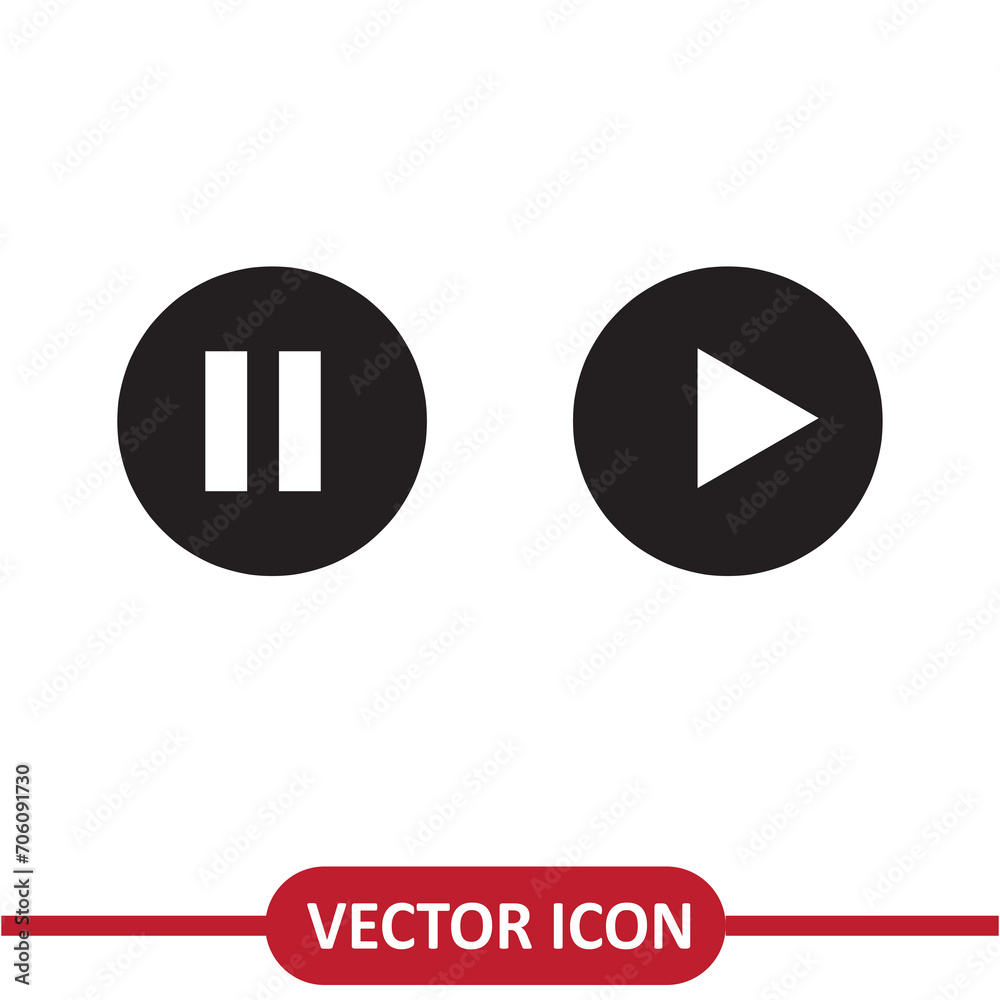 Media player button sign, Pause and Play icon flat illustration on white background..eps Media player button sign, Pause and Play icon flat illustration on white background..eps