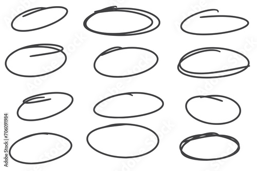 Collection Hand drawn scribble. Set of vector oval and circle freehand isolated white background
