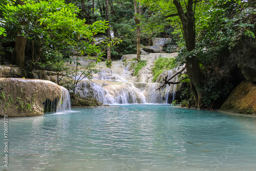Fototapeta Naklejka Na Ścianę i Meble -  Erawan Waterfall level 7, Kanchanaburi Province, Thailand
