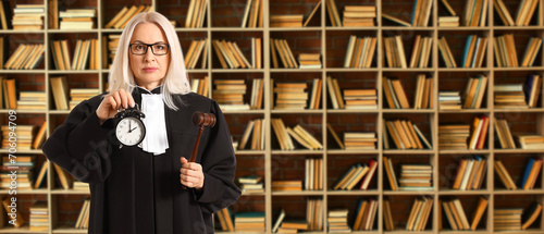 Mature female judge in robe...
