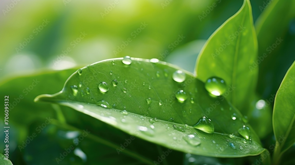 Closeup of a bundle of green leaves and a drop of water symbolizing unity in fighting climate change. Closeup of a bundle of green leaves and a drop of water symbolizing unity in fighting climate change.