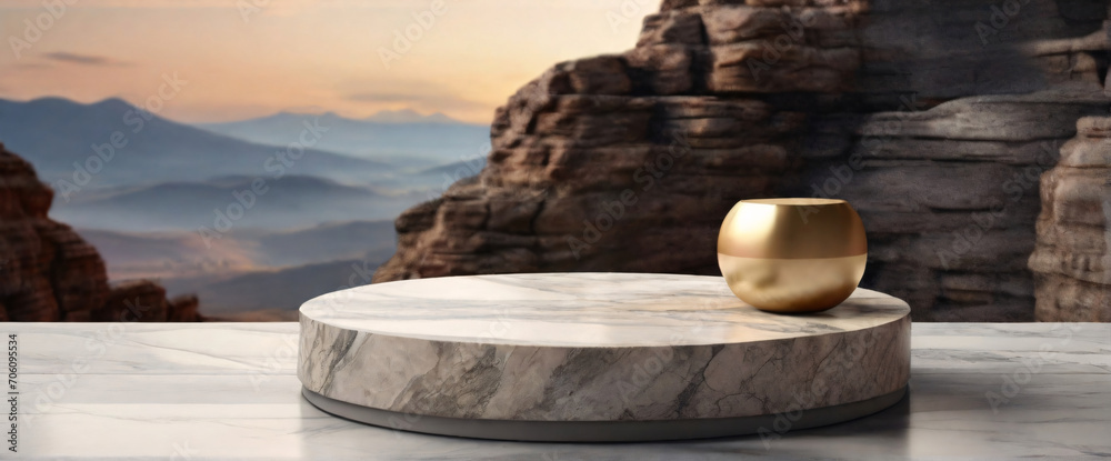 Stone podium for display product. Background for cosmetic product branding, identity and packaging inspiration