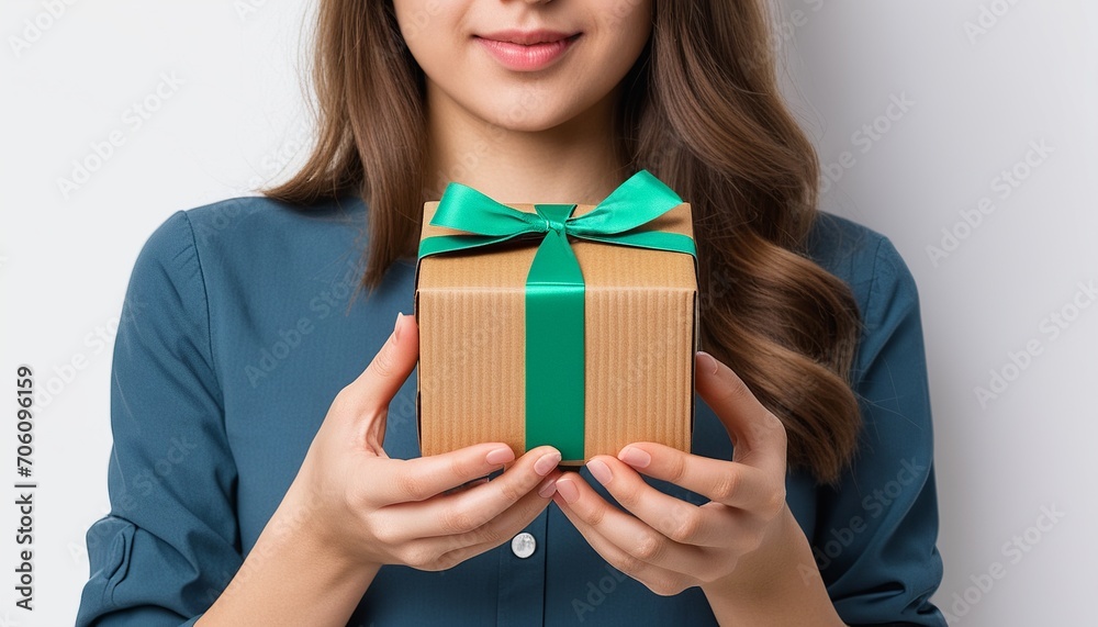 Presenting a Gift: Young Woman Holding a Box Presenting a Gift: Young Woman Holding a Box