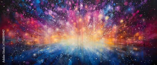 Mesmerizing bursts of vibrant glimmers intertwining in a surreal tapestry of abstract glitter lights