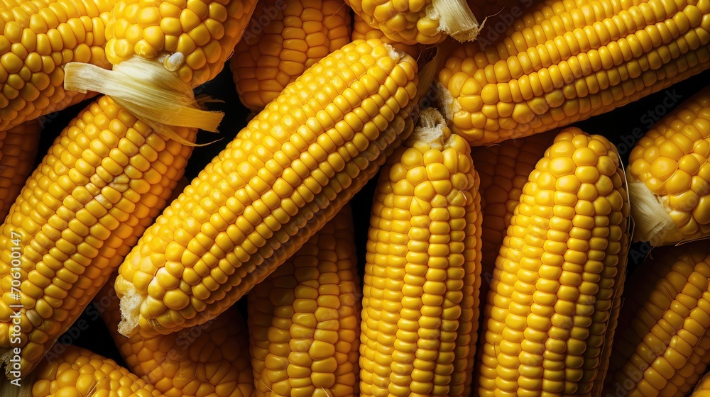 many fresh corns, flat lay, top view. many fresh corns, flat lay, top view.