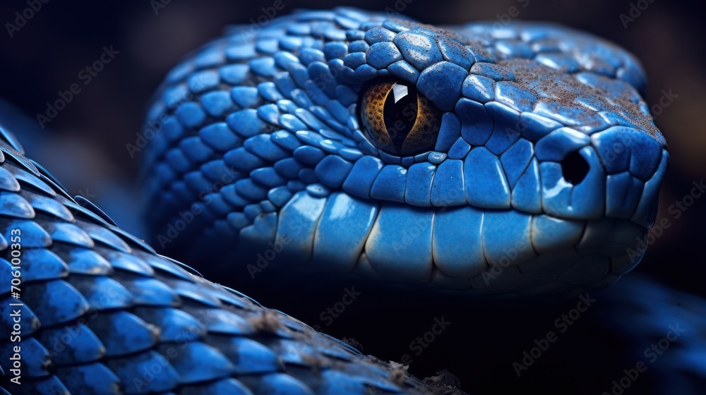Fototapeta premium Closeup blue viper snake reptile macro photography