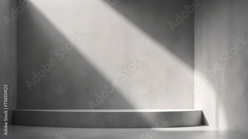 abstract. minimalistic background for product presentation. walls in large empty room greyish white. can full of sunlight. Loft wall or minimalist wall. Shadow, light from windows to plaster wall.