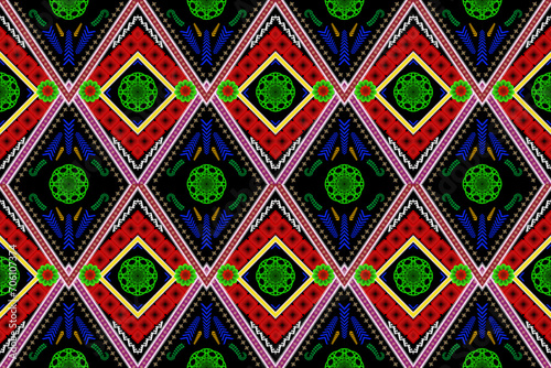 Ethnic multicolor geometric shapes seamless pattern. Native American African style pattern. Perfect design for fabric, decoration, element, cloth decor, texture, textile, wallpaper, paper, printing