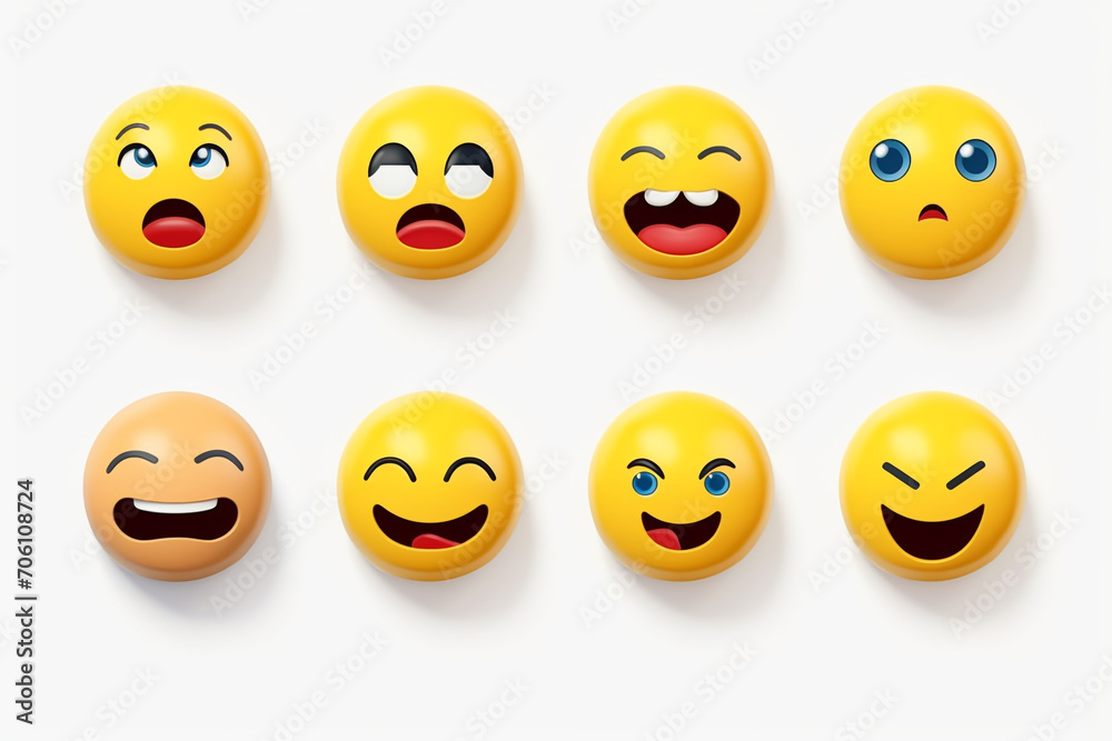 3D Rendering set of emoji isolated on white, emoticons group isolated 3D Rendering set of emoji isolated on white, emoticons group isolated