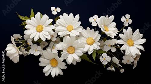 Vibrant daisies in a playful arrangement  their white petals contrasting against a deep navy backdrop.