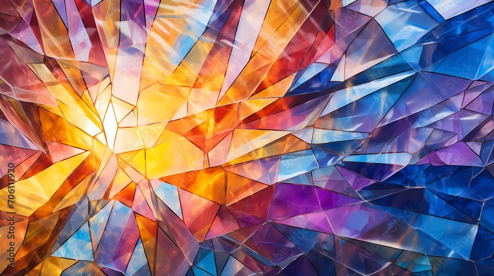 Radiant beams of sunlight reflecting off metallic shards in a kaleidoscope of shimmering colors.