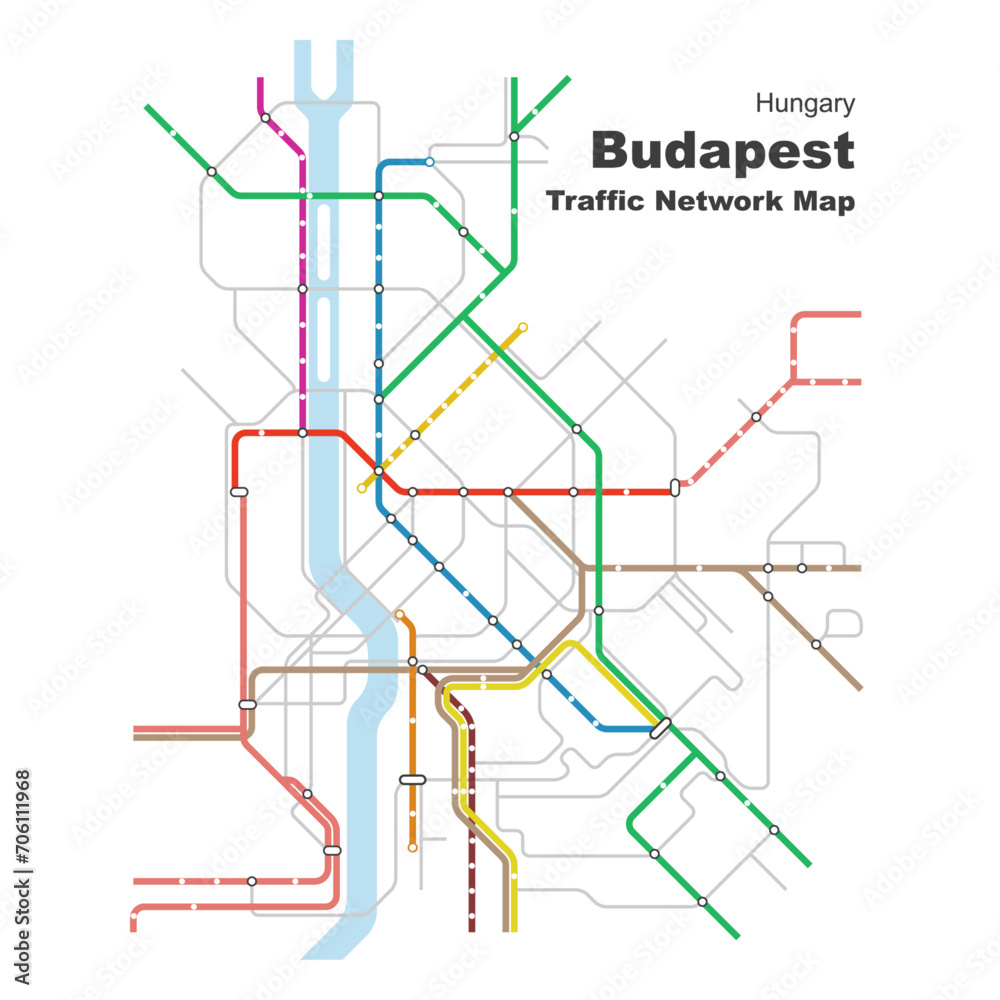 Fototapeta premium Layered editable vector illustration of Traffic Network Map of Budapest,Hungary