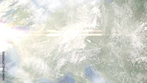 Zoom in from space and focus on Ellwangen, Germany. 3D Animation. Background for travel intro. Elements of this image furnished by NASA. photo