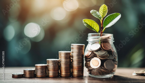 Conceptual image: Coins forming a ladder with a house atop symbolizing savings and progression towards homeownership