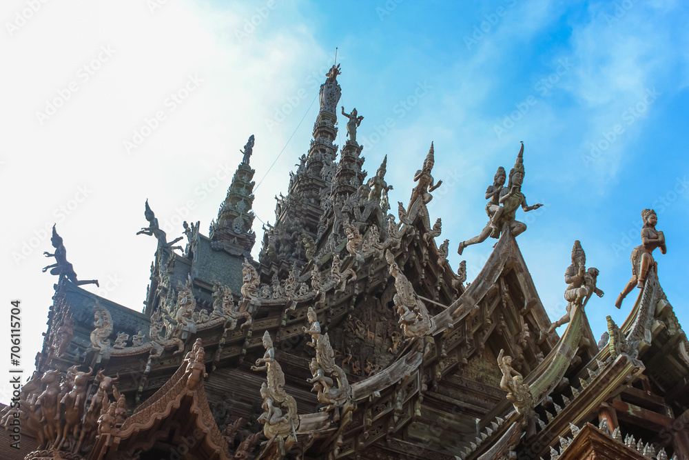 Roof of the The Wooden Sanctuary of Truth in Pattaya, Chonburi, Thailand