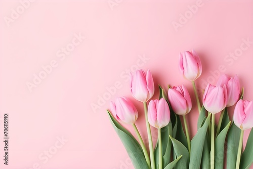 Beautiful Pink Tulips Blooming on Soft Background