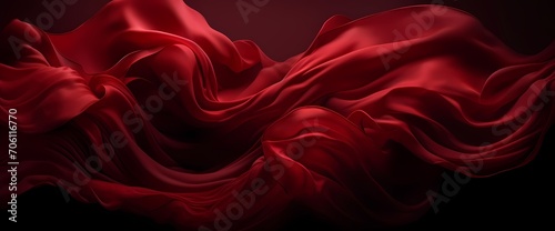 Radiant ruby red silk cascading in elegant waves against a dark backdrop