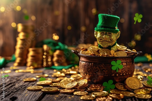 Pot of gold coins and Leprechaun Saint Patrick's Day theme  photo