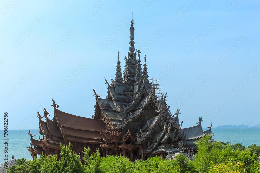 the sanctuary of truth on the seashore in pattaya, thailand.